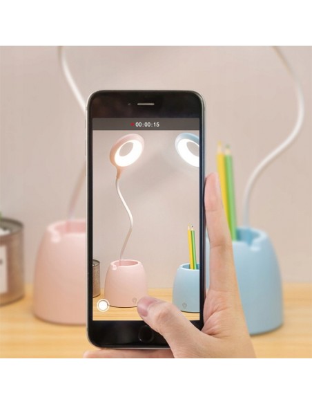 LAMPKA BIURKOWA RÓŻOWA Z POJEMNIKIEM