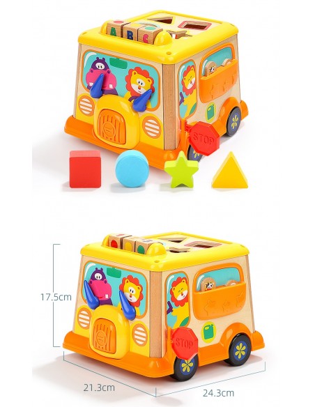 Drewniana Kostka Edukacyjna Sorter Klocki CYFRY autobus