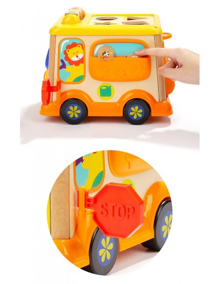 Drewniana Kostka Edukacyjna Sorter Klocki CYFRY autobus