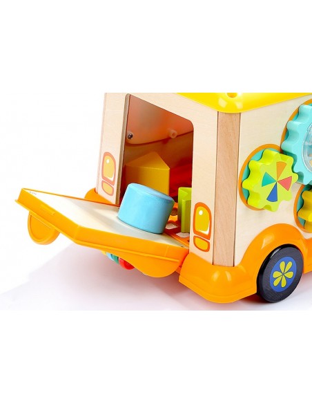 Drewniana Kostka Edukacyjna Sorter Klocki CYFRY autobus