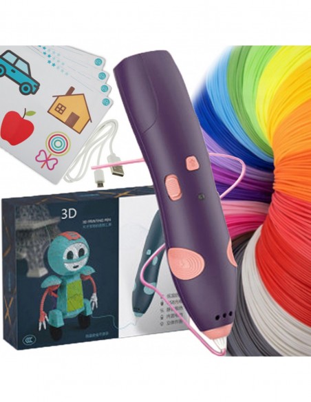 DŁUGOPIS DRUKARKA 3D PEN BEZPIECZNY ZESTAW + WZORY FIOLETOWY