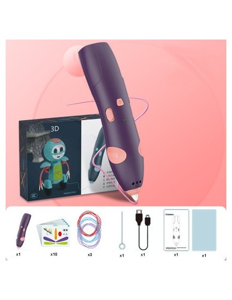DŁUGOPIS DRUKARKA 3D PEN BEZPIECZNY ZESTAW + WZORY FIOLETOWY
