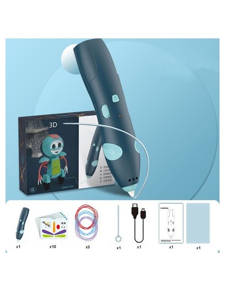 DŁUGOPIS DRUKARKA 3D PEN BEZPIECZNY ZESTAW + WZORY NIEBIESKI