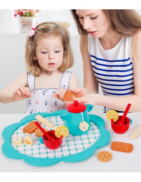 Zestaw herbaciany kawowy 17el drewniane filiżanki na tacy