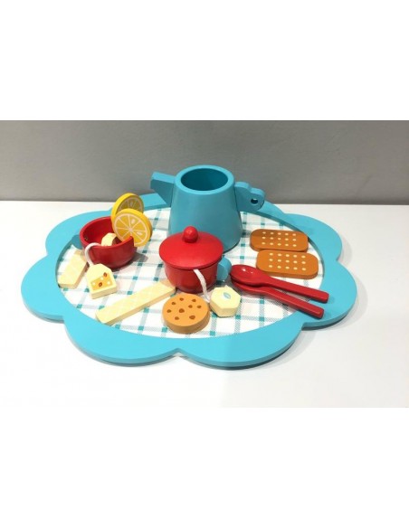 Zestaw herbaciany kawowy 17el drewniane filiżanki na tacy