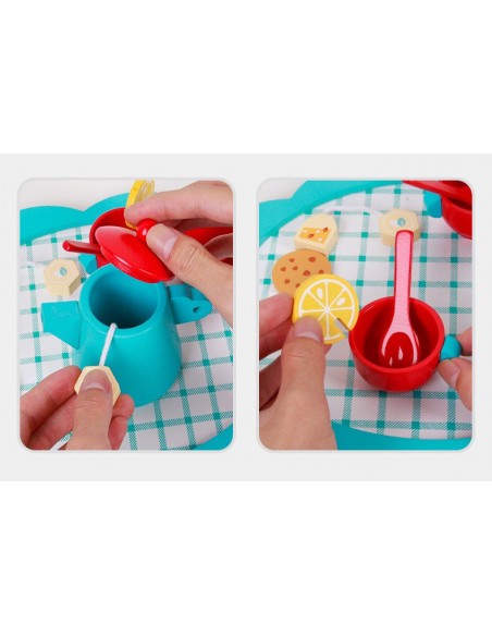 Zestaw herbaciany kawowy 17el drewniane filiżanki na tacy