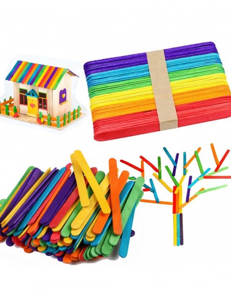 PATYCZKI KREATYWNE DO LODÓW DREWNIANE KOLOROWE 50 szt
