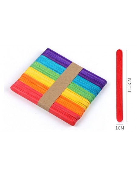 PATYCZKI KREATYWNE DO LODÓW DREWNIANE KOLOROWE 50 szt