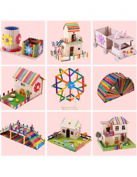 PATYCZKI KREATYWNE DO LODÓW DREWNIANE KOLOROWE 50 szt