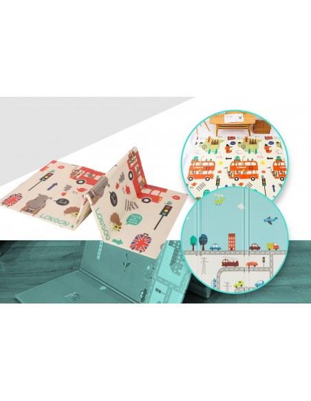 MATA PIANKOWA DWUSTRONNA SKŁADANA DUŻA 150 CM X 200 MIASTO AUTOBUS