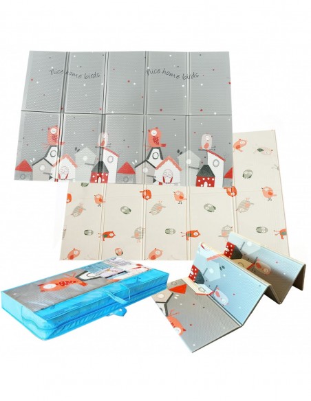 MATA PIANKOWA DWUSTRONNA SKŁADANA PTASZKI 150x200cm DZIECI PTASZKI