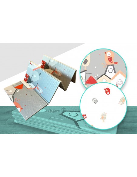 MATA PIANKOWA DWUSTRONNA SKŁADANA PTASZKI 150x200cm DZIECI PTASZKI