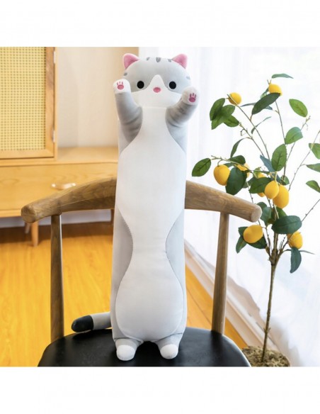 MASKOTKA PLUSZAK PODUSZKA SIWY KOT DŁUGI 70 cm