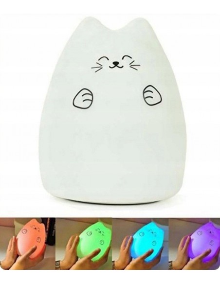 LAMPKA NOCNA DLA DZIECI KOLOROWA SILIKON LED KOTEK