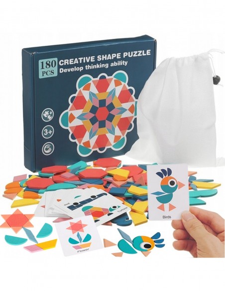 UKŁADANKA KLOCKI PUZZLE DREWNIANE MONTESSORI 180 el.