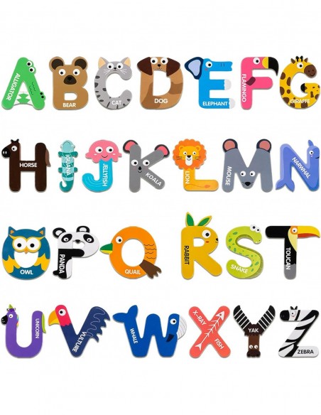 DUŻE MAGNESY NA LODÓWKĘ ALFABET ZWIERZĘTA 26 SZT.