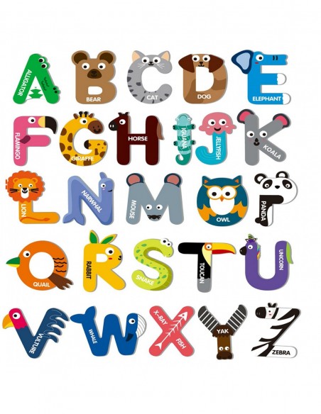 DUŻE MAGNESY NA LODÓWKĘ ALFABET ZWIERZĘTA 26 SZT.