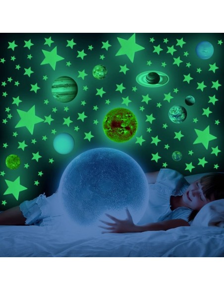 NAKLEJKI FLUORESCENCYJNE ŚWIECĄCE GWIAZDKI PLANETY KOSMOS 453 SZT