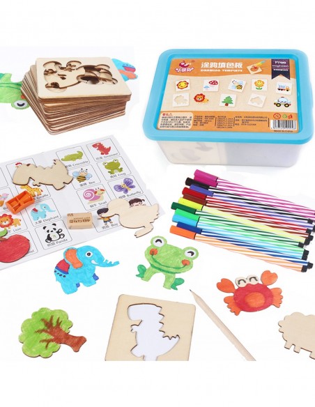 ZESTAW KREATYWNY SZABLONY DO MALOWANIA DREWNIANE PUZZLE