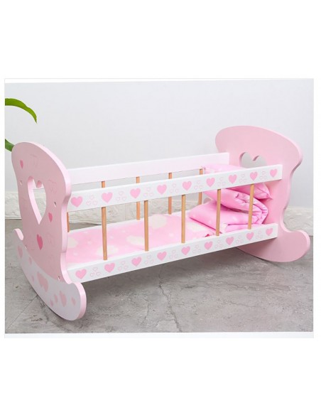 DUŻA DREWNIANA KOŁYSKA ŁÓŻECZKO DLA LALEK Z POŚCIELĄ