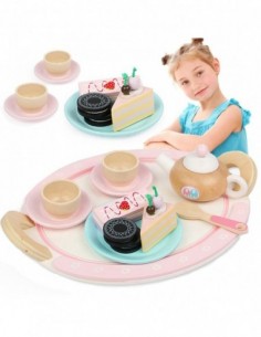 DREWNIANY ZESTAW DO HERBATY...