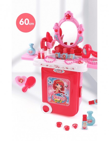 TOALETKA DLA DZIEWCZYNKI DUŻA Z LUSTREM LED WALIZKA 3W1