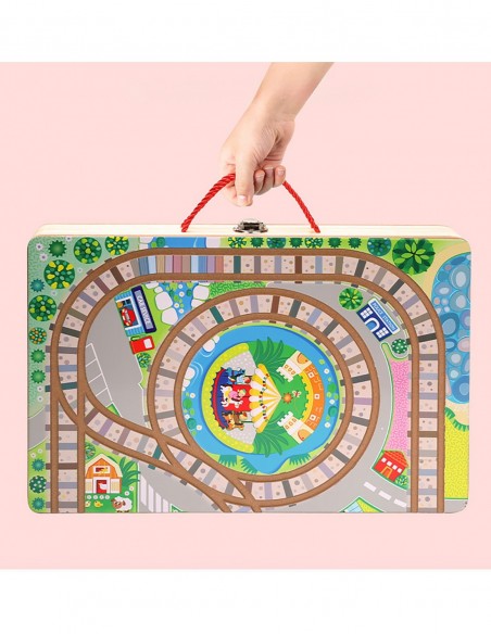 OGROMNA DREWNIANA KOLEJKA ELEKTRYCZNA TORY POCIĄG PLANSZA KLOCKI MIASTO