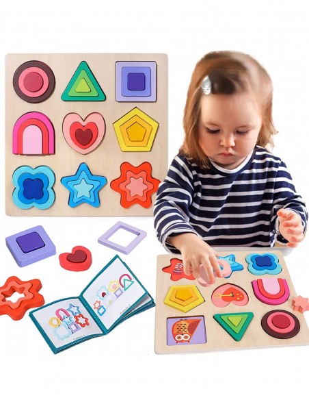 PUZZLE DREWNIANE KSZTAŁTY DOPASOWYWANIE EDUKACYJNE FIGURY MONTESSORI