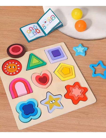 PUZZLE DREWNIANE KSZTAŁTY DOPASOWYWANIE EDUKACYJNE FIGURY MONTESSORI