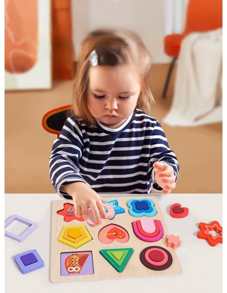 PUZZLE DREWNIANE KSZTAŁTY DOPASOWYWANIE EDUKACYJNE FIGURY MONTESSORI