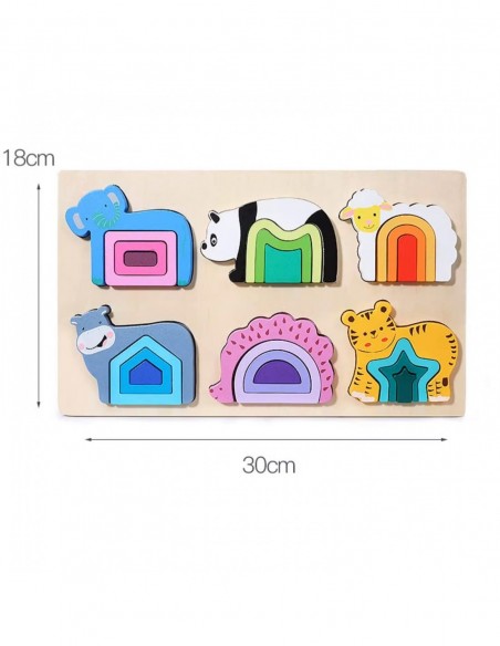 PUZZLE DREWNIANE KSZTAŁTY DOPASOWYWANIE EDUKACYJNE ZWIERZĘTA MONTESSORI