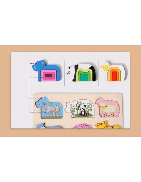 PUZZLE DREWNIANE KSZTAŁTY DOPASOWYWANIE EDUKACYJNE ZWIERZĘTA MONTESSORI