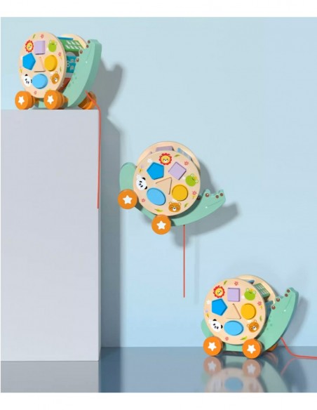 DREWNIANY SORTER KROKODYL DO CIĄGANIA KOŁOWROTEK NA KÓŁKACH KSZTAŁTY CYFRY