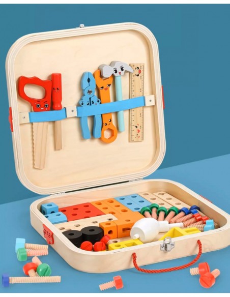 ZESTAW MAJSTERKOWICZA ZABAWA W WARSZTAT DREWNIANY SKRZYNKA NARZĘDZIA XXL