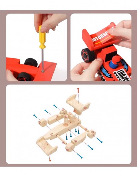 FORMUŁA 1 DREWNIANA DO SKRĘCANIA Z DREWNA MALOWANIA 3 SZTUKI + FARBY DIY