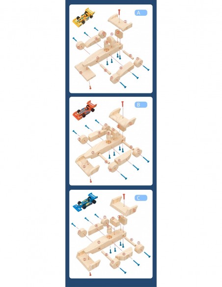FORMUŁA 1 DREWNIANA DO SKRĘCANIA Z DREWNA MALOWANIA 3 SZTUKI + FARBY DIY