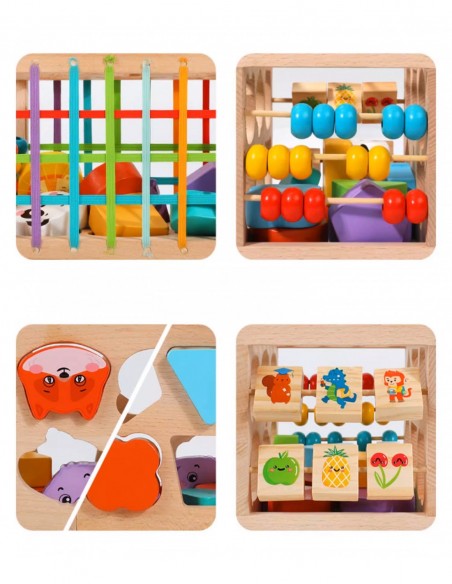 DREWNIANY SORTER KLOCKÓW ELASTYCZNA KOSTKA SENSORYCZNA MONTESSORI GUMKI 12 KLOCKÓW