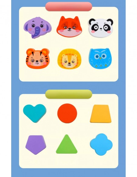 DREWNIANY SORTER KLOCKÓW ELASTYCZNA KOSTKA SENSORYCZNA MONTESSORI GUMKI 12 KLOCKÓW