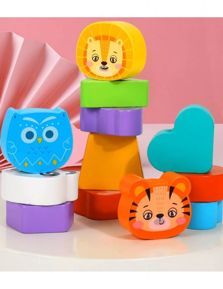 DREWNIANY SORTER KLOCKÓW ELASTYCZNA KOSTKA SENSORYCZNA MONTESSORI GUMKI 6 KLOCKÓW