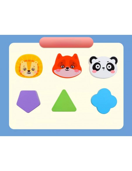 DREWNIANY SORTER KLOCKÓW ELASTYCZNA KOSTKA SENSORYCZNA MONTESSORI GUMKI 6 KLOCKÓW