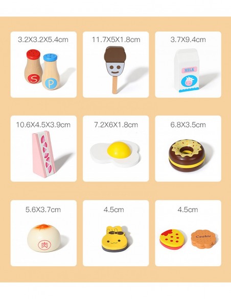 DREWNIANE ŚNIADANIE CIASTKA DO KROJENIA CIĘCIA NA MAGNES W SKRZYNCE ZESTAW Z NOŻYKIEM