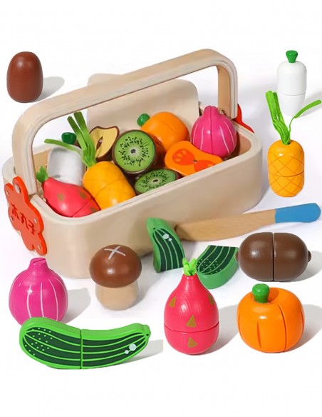 DREWNIANE WARZYWA DO KROJENIA CIĘCIA NA MAGNES W SKRZYNCE ZESTAW Z NOŻYKIEM