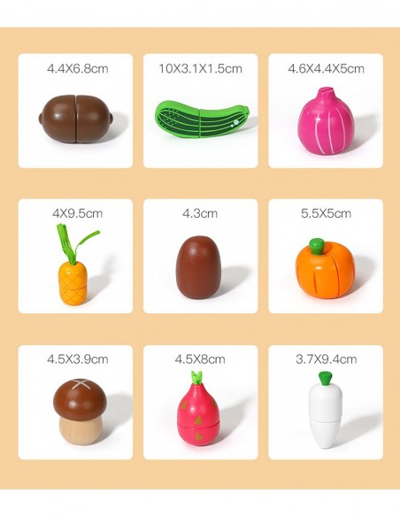 DREWNIANE WARZYWA DO KROJENIA CIĘCIA NA MAGNES W SKRZYNCE ZESTAW Z NOŻYKIEM