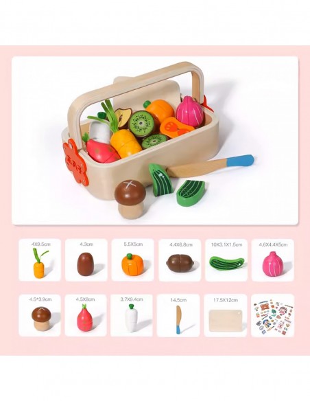 DREWNIANE WARZYWA DO KROJENIA CIĘCIA NA MAGNES W SKRZYNCE ZESTAW Z NOŻYKIEM