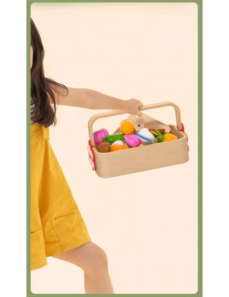 DREWNIANE WARZYWA DO KROJENIA CIĘCIA NA MAGNES W SKRZYNCE ZESTAW Z NOŻYKIEM