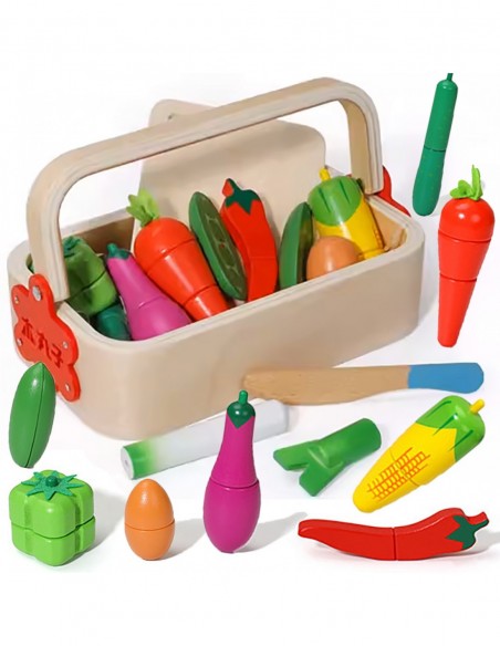 DREWNIANE WARZYWA DO KROJENIA CIĘCIA NA MAGNES W SKRZYNCE ZESTAW Z NOŻYKIEM