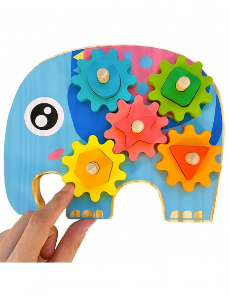 KLOCKI DREWNIANE SORTER EDUKACYJNY MONTESSORI  SŁOŃ ZĘBATKI