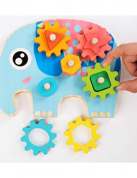 KLOCKI DREWNIANE SORTER EDUKACYJNY MONTESSORI  SŁOŃ ZĘBATKI