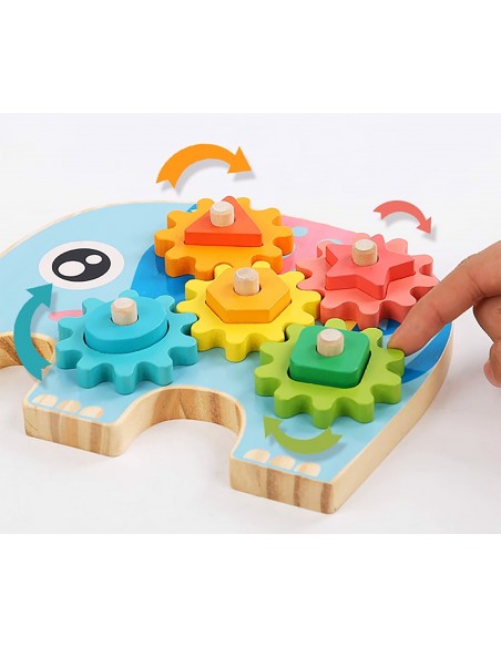 KLOCKI DREWNIANE SORTER EDUKACYJNY MONTESSORI  SŁOŃ ZĘBATKI