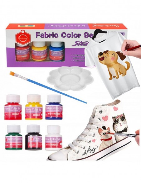 ZESTAW FARB DO TKANIN FARBY DO MALOWANIA UBRAŃ ODZIEŻY BUTÓW BARWNIK 6szt